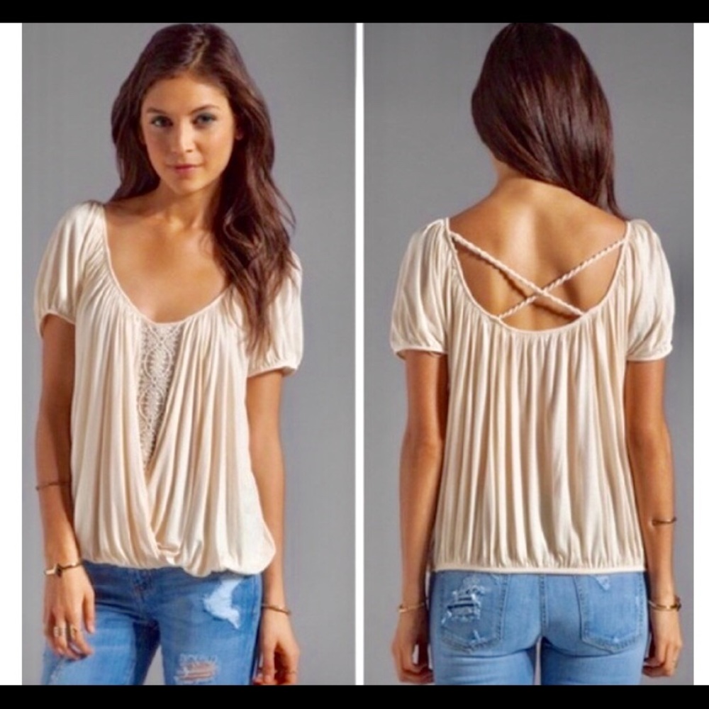 Free People Cream Lace Drape Top Rope Twist Back